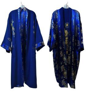 Reversible Kimono Robe Blue Gold Sea Serpent Embroidery /5 Toe Dragon Jacquard